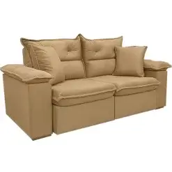 Sofa Ferrari 3 Lugares Retratil E Reclinavel Tecido Veludo 200cm L3 Estofados Bege