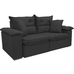 Sofa Ferrari 3 Lugares Retratil E Reclinavel Tecido Veludo 200cm L3 Estofados Preto