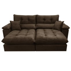 Sofa Harissa Com Molas Ensacadas 4 Lugares Retratil E Reclinavel 250cm Tecido Veludo Ferreira Marrom