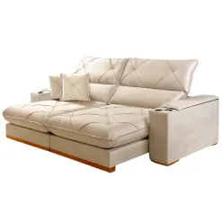 Sofa Milano Com Molas Ensacadas 4 Lugares Retratil E Reclinavel 250cm Tecido Veludo Zarat Bege