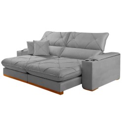 Sofa Milano Com Molas Ensacadas 4 Lugares Retratil E Reclinavel 250cm Tecido Veludo Zarat Cinza