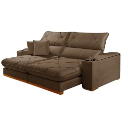 Sofa Milano Com Molas Ensacadas 4 Lugares Retratil E Reclinavel 250cm Tecido Veludo Zarat Marrom