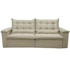 Sofa Nigeria 240cm 4 Lugares Retratil E Reclinavel Tecido Veludo Trevo Bege