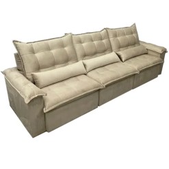 Sofa Nigeria 310cm 6 Lugares 3 Modulos Retratil E Reclinavel Tecido Veludo Trevo Bege