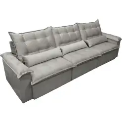 Sofa Nigeria 310cm 6 Lugares 3 Modulos Retratil E Reclinavel Tecido Veludo Trevo Cinza
