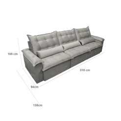 Sofa Nigeria 310cm 6 Lugares 3 Modulos Retratil E Reclinavel Tecido Veludo Trevo Medidas