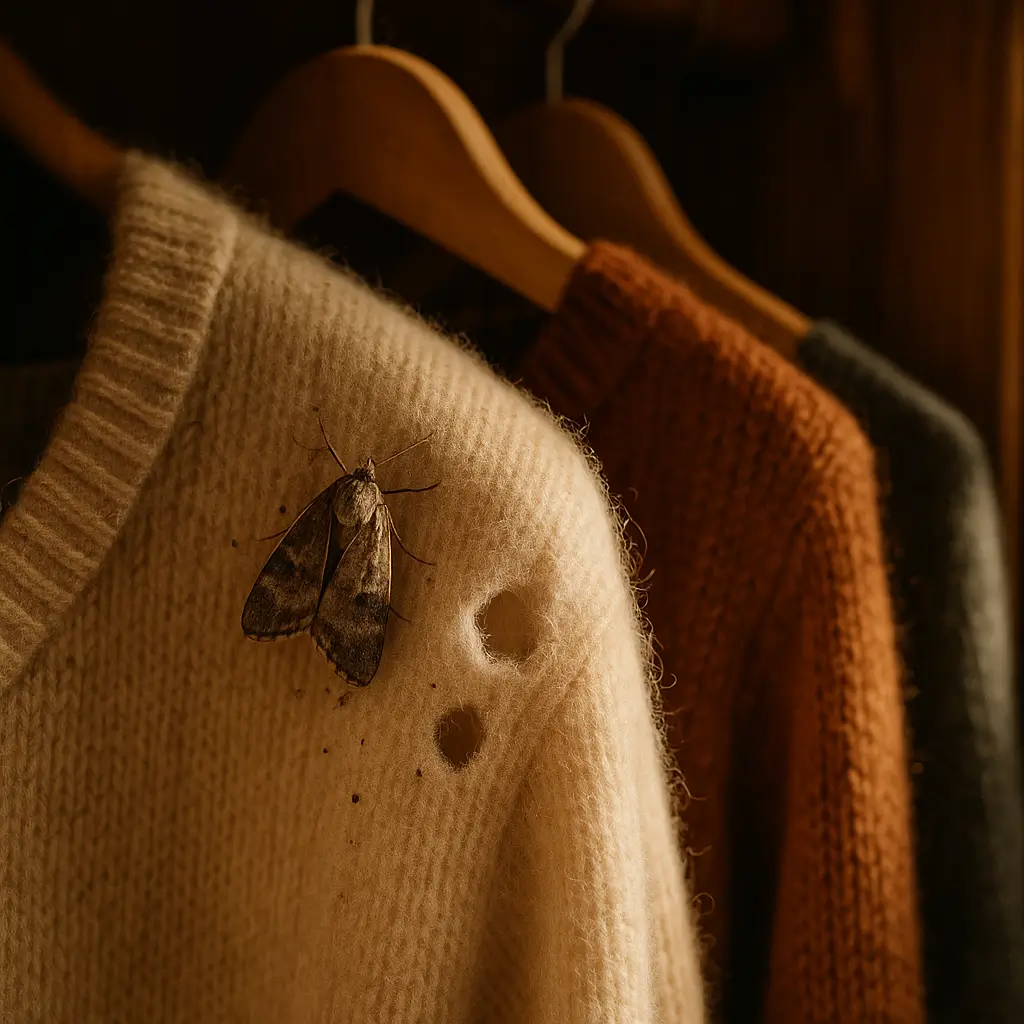 Traças no guarda-roupa: como acabar e evitar, suéter de lã furado com traça no cabide