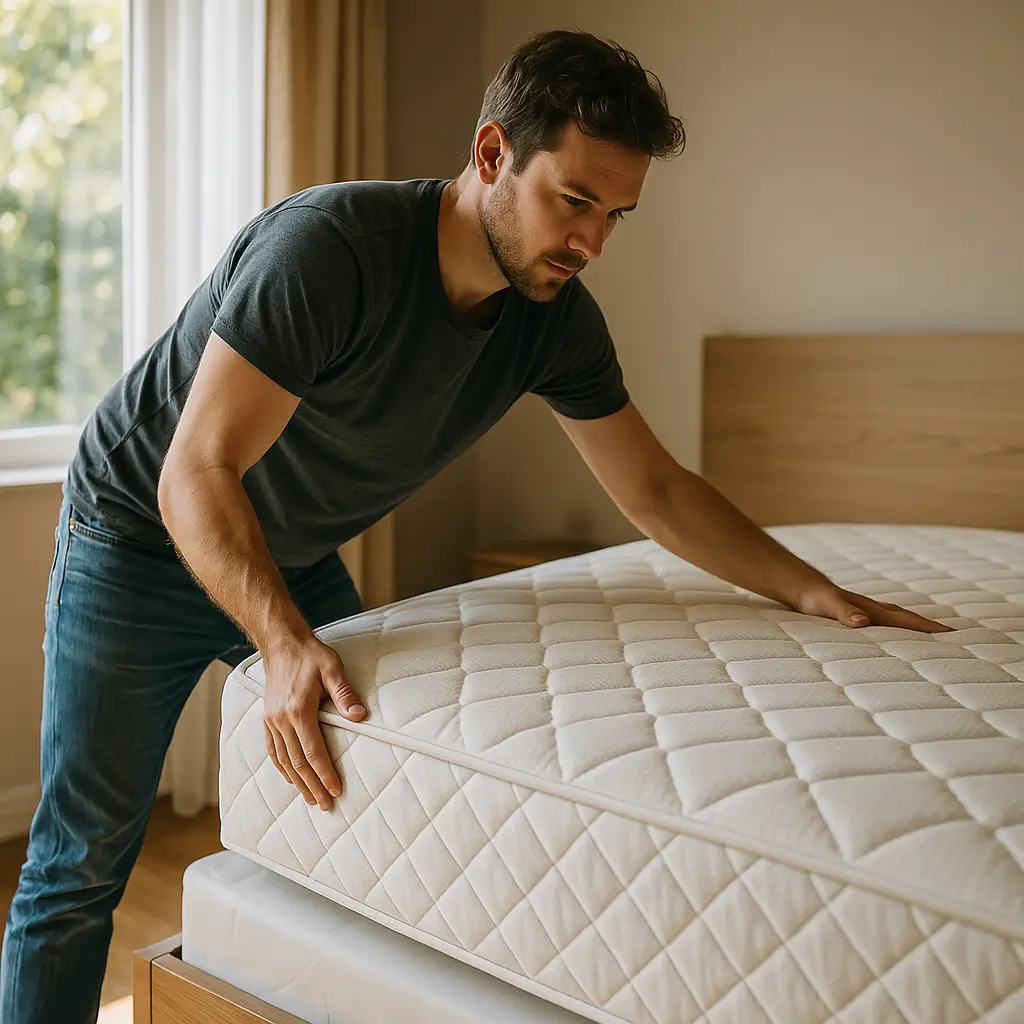 Virar colchão: quando e como fazer certo; pessoa ajustando colchão na cama
