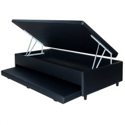 Base Box Bau Solteiro Com Auxiliar Suede 43x188x88 Alto Nivel Preto