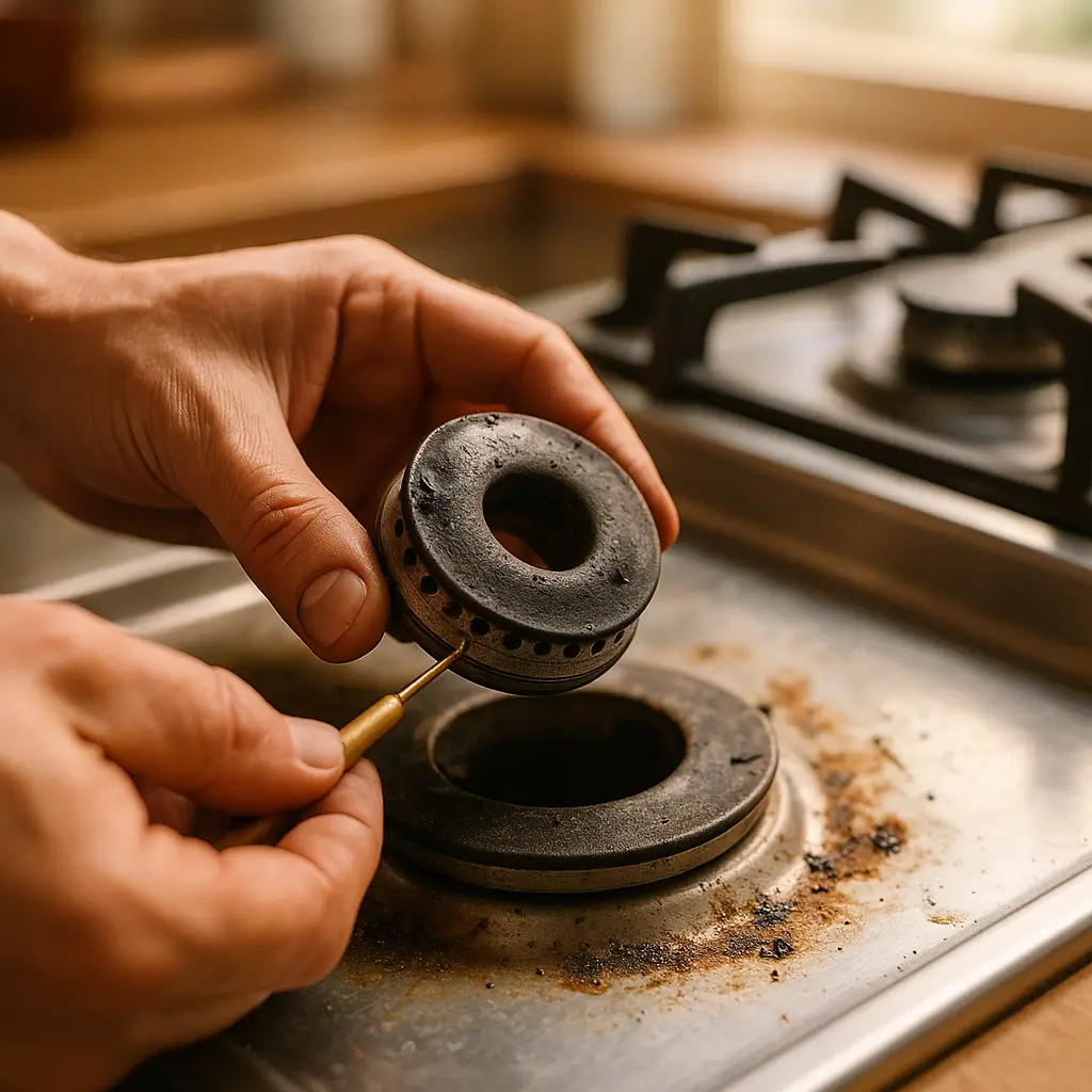 Boca do fogão entupida: como limpar o injetor no queimador removido com ferramenta
