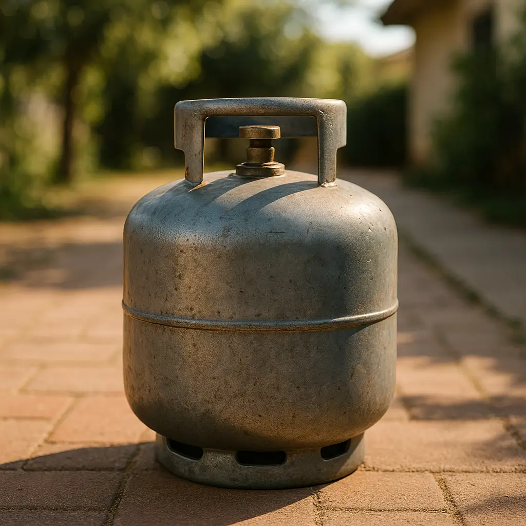 Botijão P13 dura quantos dias: tabela por uso e pessoas, botijão de gás P13 no piso de tijolos ao ar livre