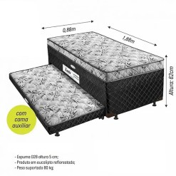 Cama Box Nanda Solteiro Com Bau E Auxiliar 62x188x88 Somopar Medidas