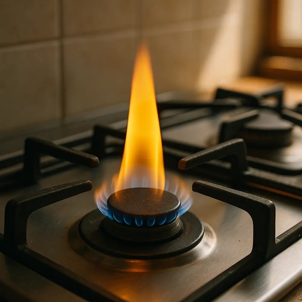 Chama amarela no fogão: causas, riscos e solução em queimador a gás