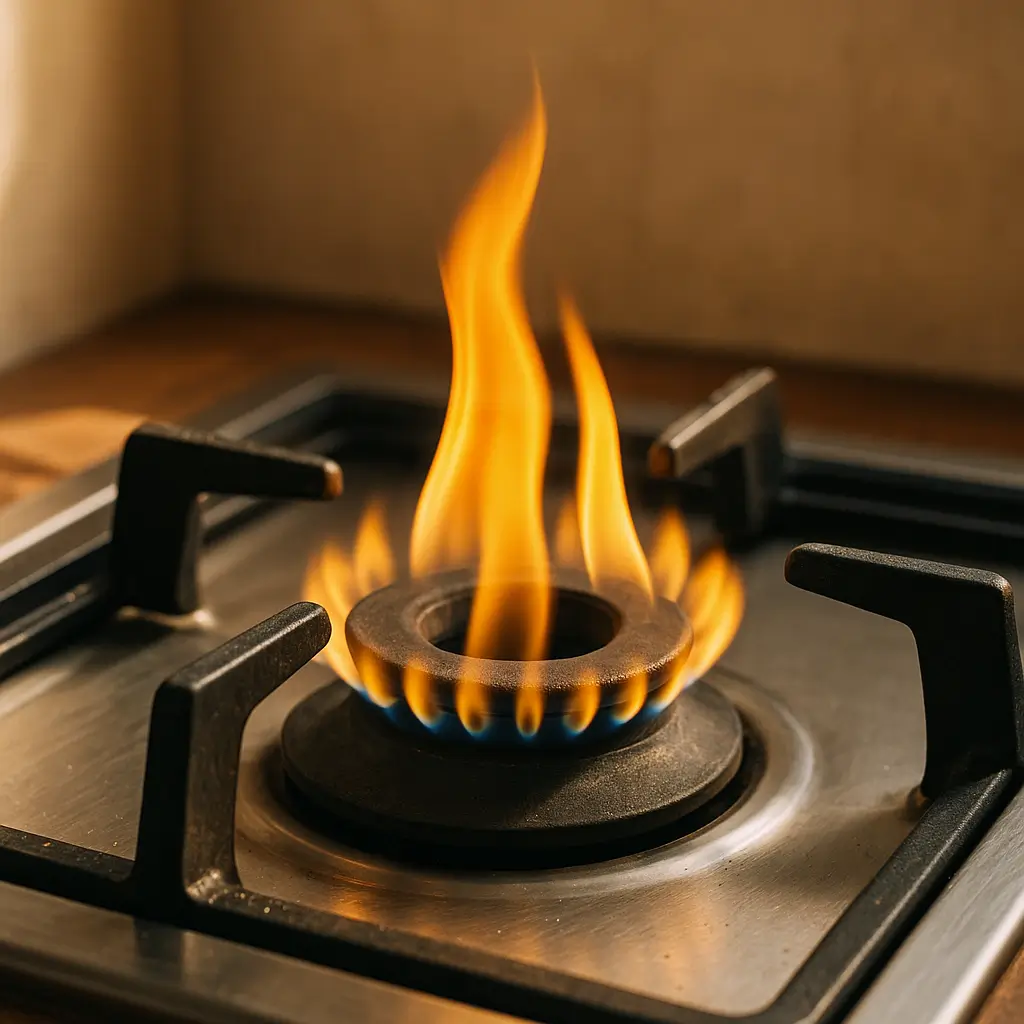 Chama amarela no fogão: causas, riscos e solução em queimador grande