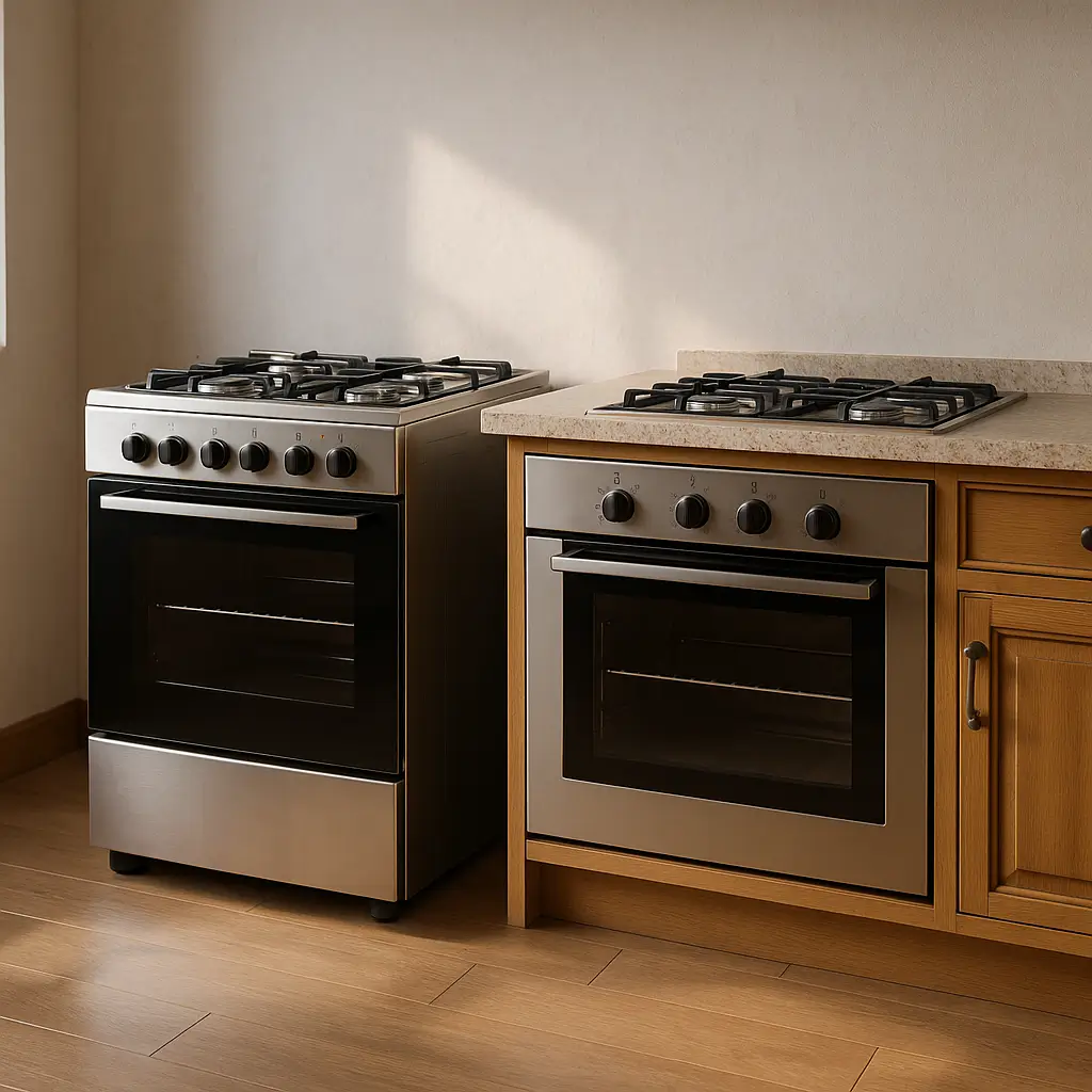 Fogão de piso ou embutir: qual escolher e medidas do nicho, modelos lado a lado em cozinha