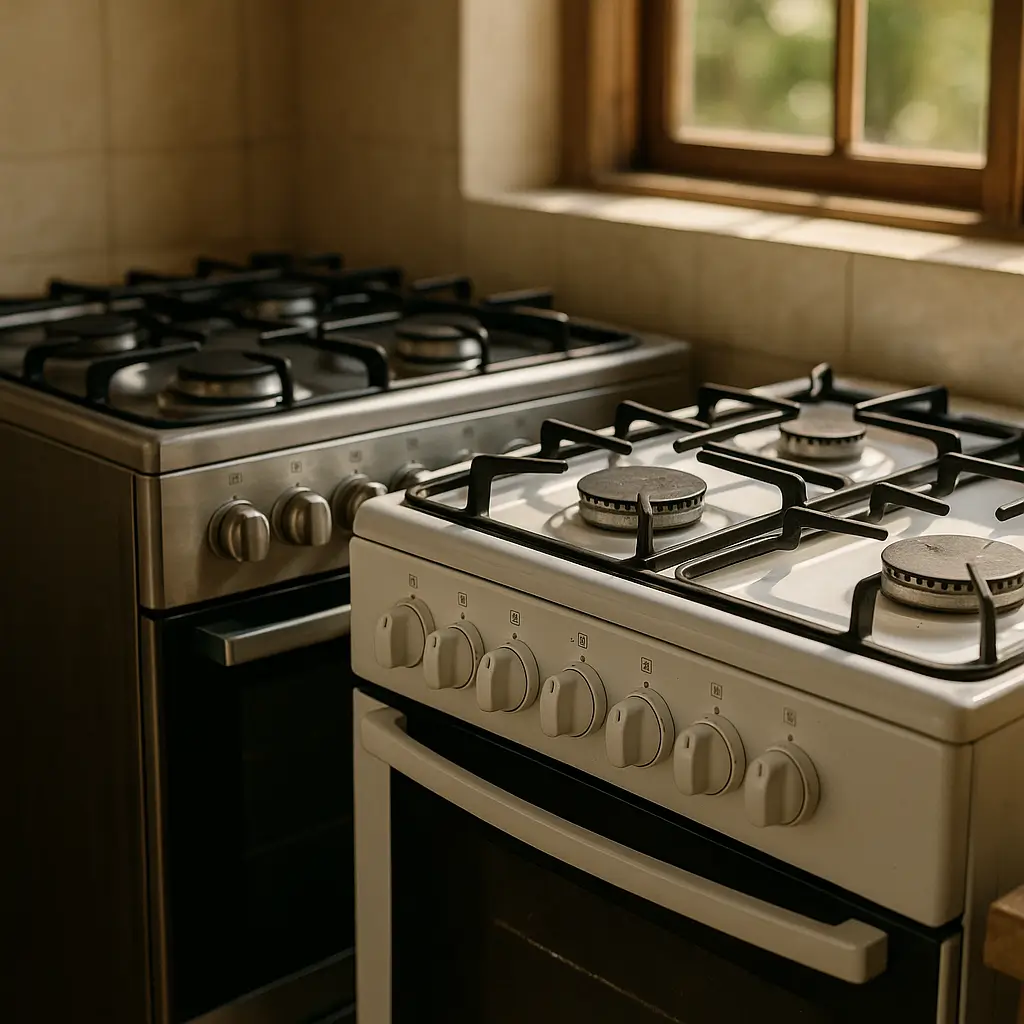 Fogão inox ou branco: qual risca menos e limpa fácil; fogões inox e branco junto à janela