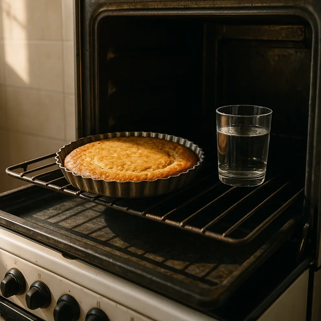 Forno assa torto: como nivelar e testar com copo d'água, bolo e copo na grade do forno