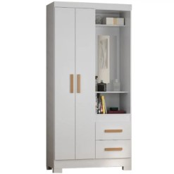 Guarda Roupa Capelinha Atualle Solteiro Com Espelho 2 Portas 2 Gavetas Branco