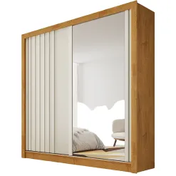 Guarda Roupa Lugano Casal Com Espelho Ripado 2 Portas 4 Gavetas Europa Peroba Off White