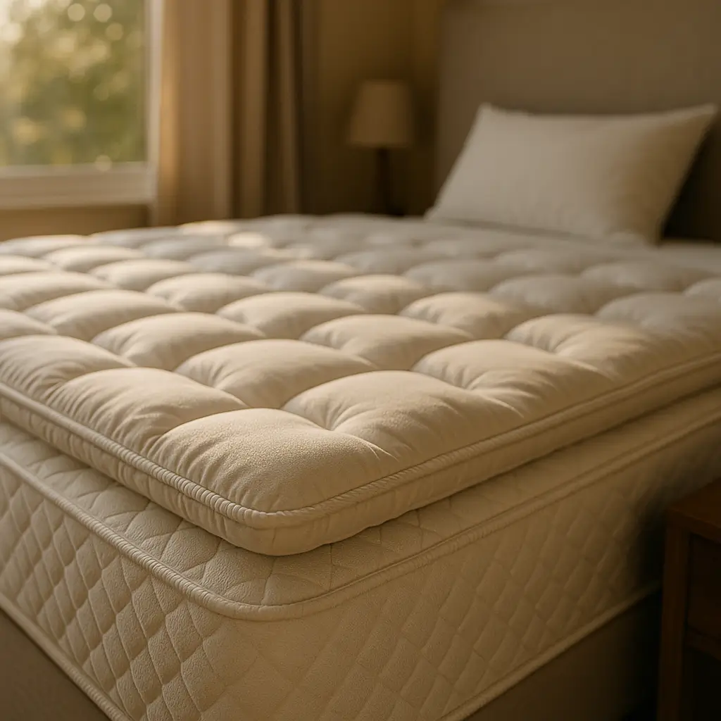 Pillow top: o que é, quando vale a pena e quando evitar; colchão bege com pillow top e cabeceira