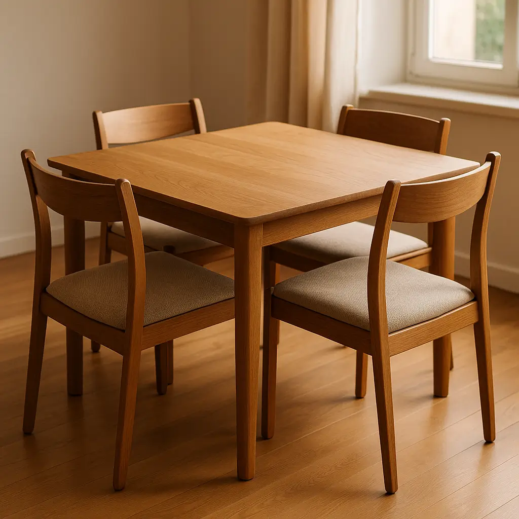 Quantas cadeiras cabem na mesa 1,20 m: guia rápido, mesa de madeira com quatro cadeiras perto da janela