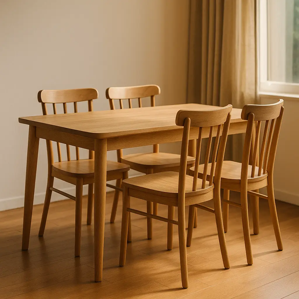 Quantas cadeiras cabem na mesa 1,20 m: guia rápido, mesa retangular de madeira com quatro cadeiras