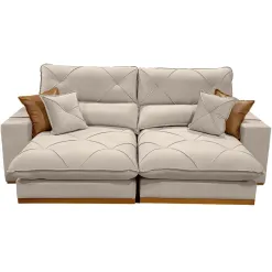 Sofa Aquiles Com Molas Ensacadas 4 Lugares Retratil E Reclinavel 250cm Tecido Veludo Zarat Bege