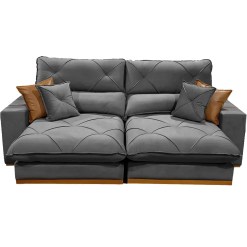 Sofa Aquiles Com Molas Ensacadas 4 Lugares Retratil E Reclinavel 250cm Tecido Veludo Zarat Cinza