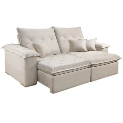 Sofa Realeza 4 Lugares Retratil E Reclinavel 250cm Tecido Veludo JC Estofados Bege