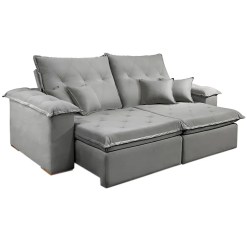 Sofa Realeza 4 Lugares Retratil E Reclinavel 250cm Tecido Veludo JC Estofados Cinza