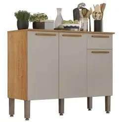 Balcao Madri 3 Portas 1 Gaveta Para Cozinha Salleto Cinamomo Off White