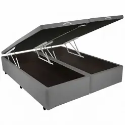 Base Bipartida Bau Queen Em Corino Universal 41x198x158 Blindado Cinza 29886