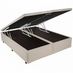 Base Bipartida Bau Queen Em Veludo Universal 41x198x158 Blindado Bege 39946