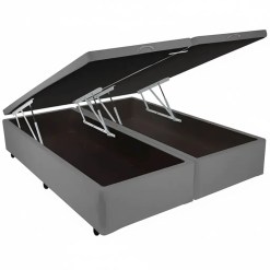 Base Bipartida Bau Universal Casal 43x188x138 Tecido Corino Blindado Cinza 20831