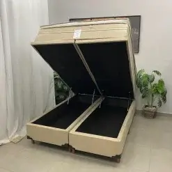 Base Bipartida Bau Em Corino Com Colchao Dom Casal Com Molas Ensacadas Bio Flex 75x188x138cm 49375