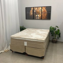 Base Bipartida Bau Em Corino Com Colchao Dom Queen Com Molas Ensacadas Bio Flex 75x198x158cm 73153