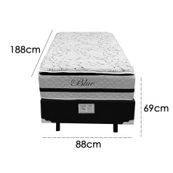 Base Em Corino Com Colchao Blue Solteiro Molas Pocket E Pillow Top 69x188x88cm Paropas 40615