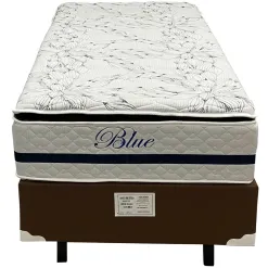 Base Em Corino Com Colchao Blue Solteiro Molas Pocket E Pillow Top 69x188x88cm Paropas Marrom 16964