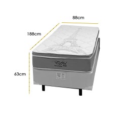 Base Em Veludo Com Colchao Eiffel Solteiro Com Molas Ensacadas 63x188x88cm Anjos 10853