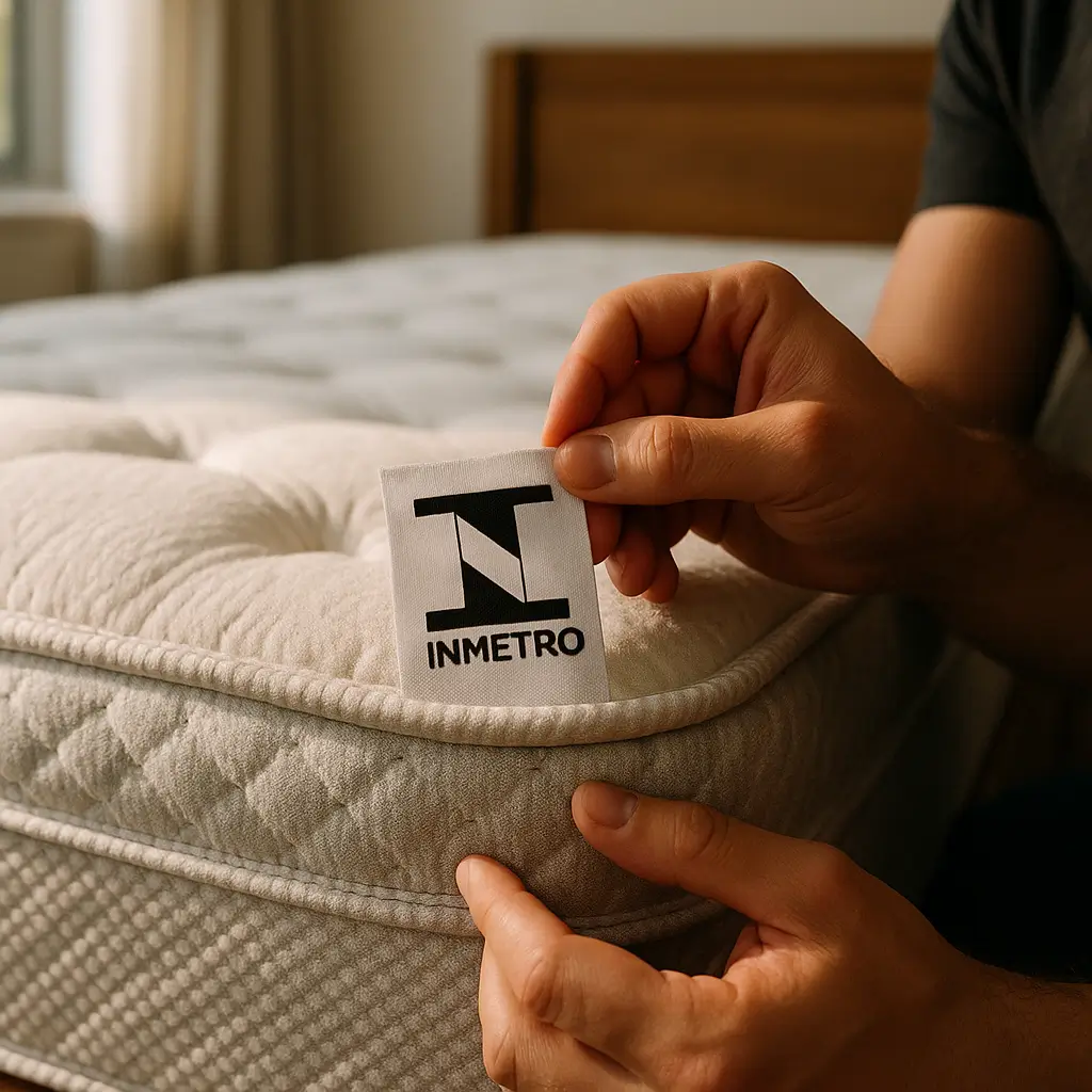 Colchão com selo do INMETRO: como conferir etiqueta; etiqueta INMETRO no colchão