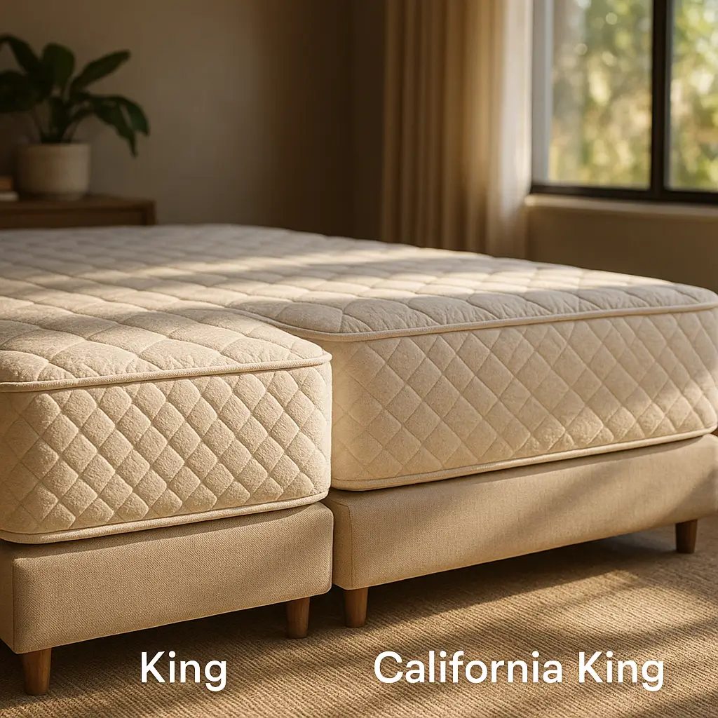 Colchão king vs king califórnia: medidas e tamanhos, dois colchões lado a lado sobre base box