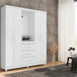 Guarda Roupa Capelinha Lyon Solteiro Com Espelho 4 Portas 3 Gavetas Rud Rack 31270