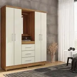 Guarda Roupa Capelinha Lyon Solteiro Com Espelho 4 Portas 3 Gavetas Rud Rack 40940