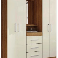 Guarda Roupa Capelinha Lyon Solteiro Com Espelho 4 Portas 3 Gavetas Rud Rack Cedro Areia 12680