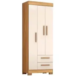 Guarda Roupa Fortaleza 3 Portas 2 Gavetas Solteiro Atualle Canelato Rustico Natura Off White 90975