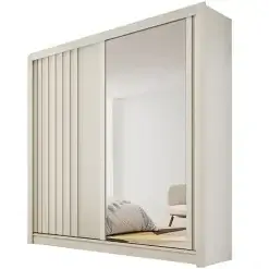 Guarda Roupa Lugano Casal Com Espelho Ripado 2 Portas 4 Gavetas Europa Off White
