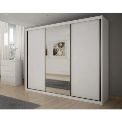 Guarda Roupa Sollo Casal Com Espelho 3 Portas 6 Gavetas Novo Horizonte Branco