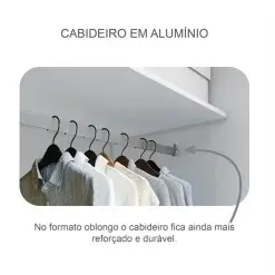 Guarda Roupa Sollo Casal Com Espelho 3 Portas 6 Gavetas Novo Horizonte Detalhe Cabideiro
