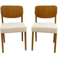 Kit 2 Cadeiras Barcelona Em Linho Madeira HR Bege