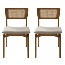 Kit 2 Cadeiras New Viena Madeira Tecido Linho HR